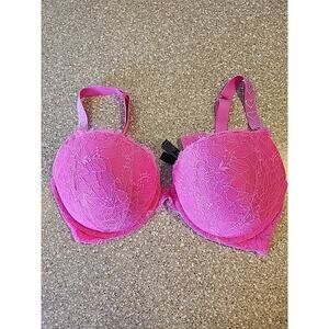 Victoria's Secret Very Sexy 36DD Pink Lace Push-Up Bra Rhinestone Heart Strap